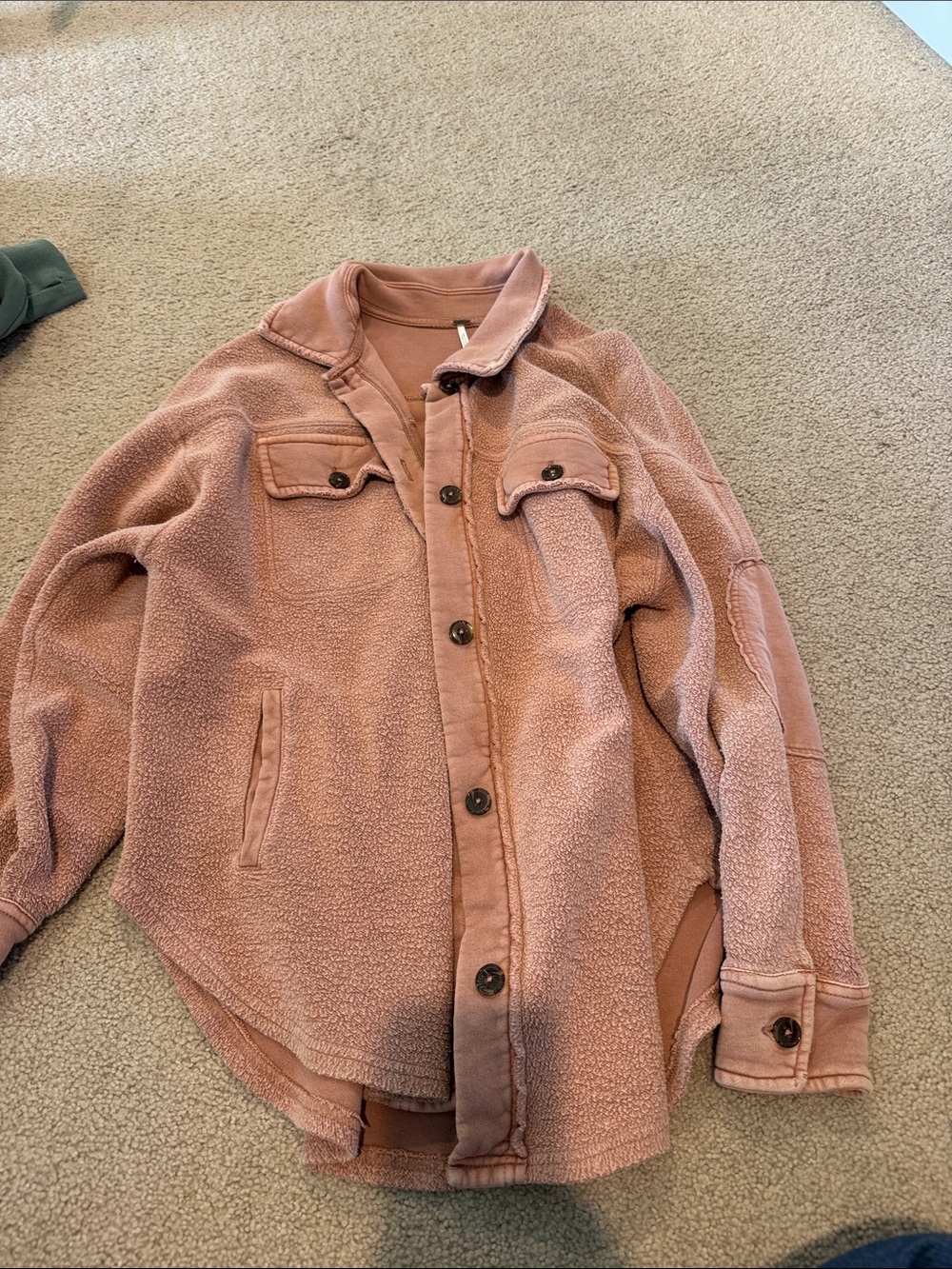 Free People Plush Teddy Shacket in Dusty Rose